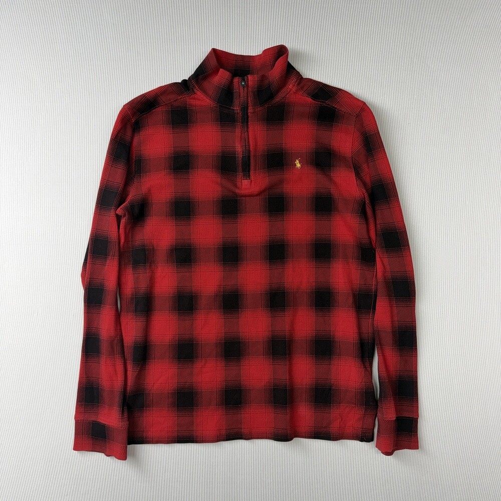Polo Ralph Lauren Sweatshirt Boys 18-20 Red Plaid 1/4 Zip Pullover Mock Neck